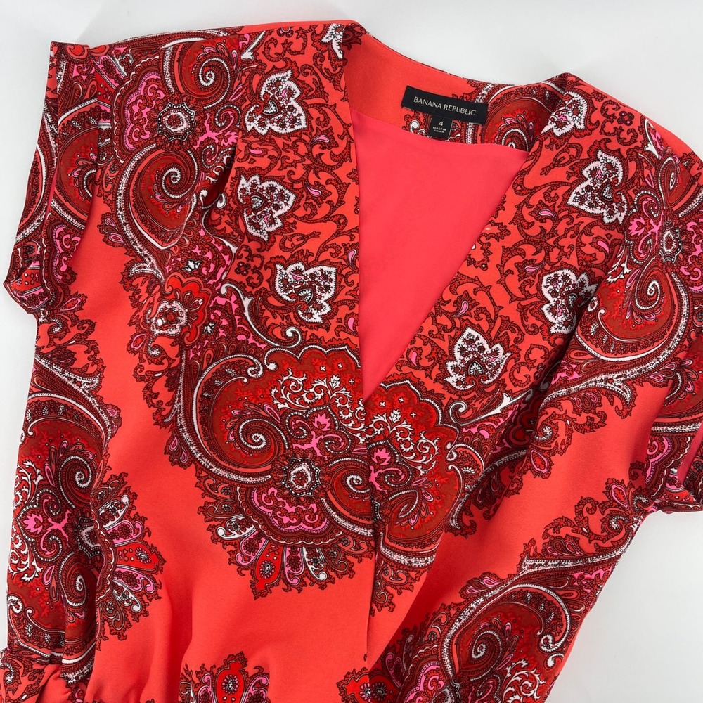 Banana Republic Paisley Print Dress V-Neck Short Sleeve Size 4